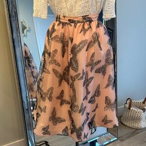 CeCe Butterfly Print Midi Skirt - Pink and Black